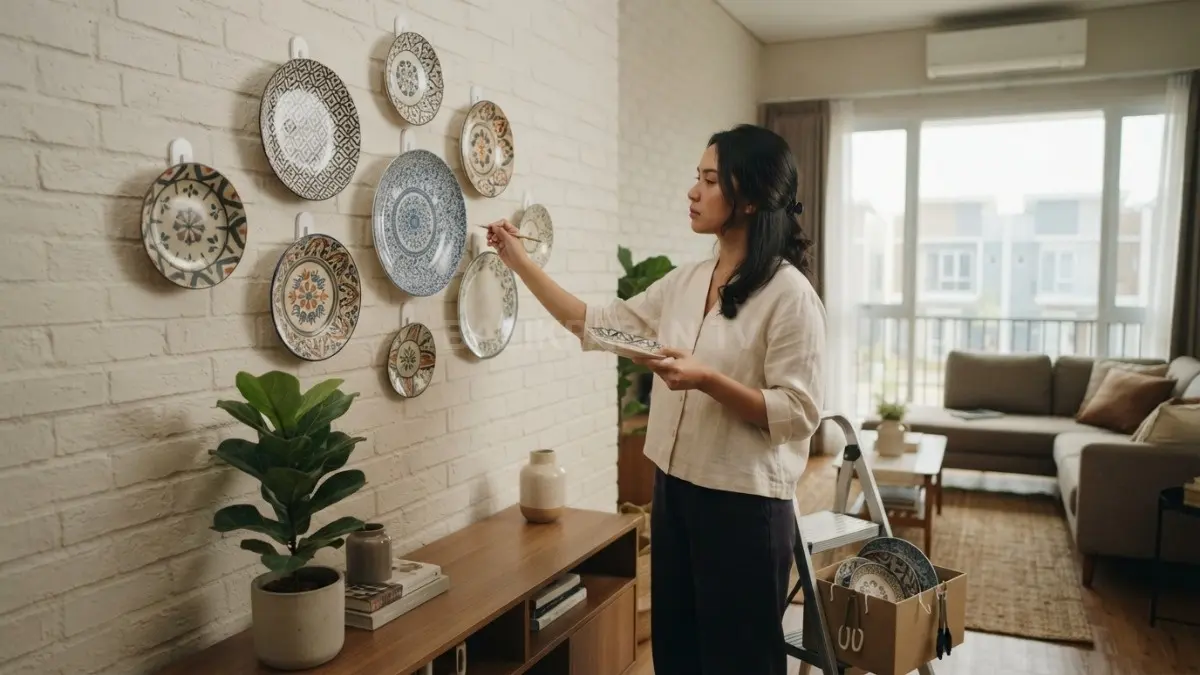 Pajang tiga sampai lima piring dengan ukuran berbeda agar dekorasi dinding ruang makan tetap seimbang dan tidak terasa penuh. (BTV/AI)
