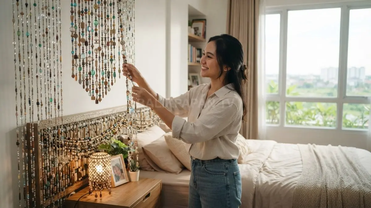 Pemilihan material, ukuran, warna, dan perawatan manik membantu dekorasi kamar tetap harmonis, menarik, serta mudah dirawat. (BTV/AI)