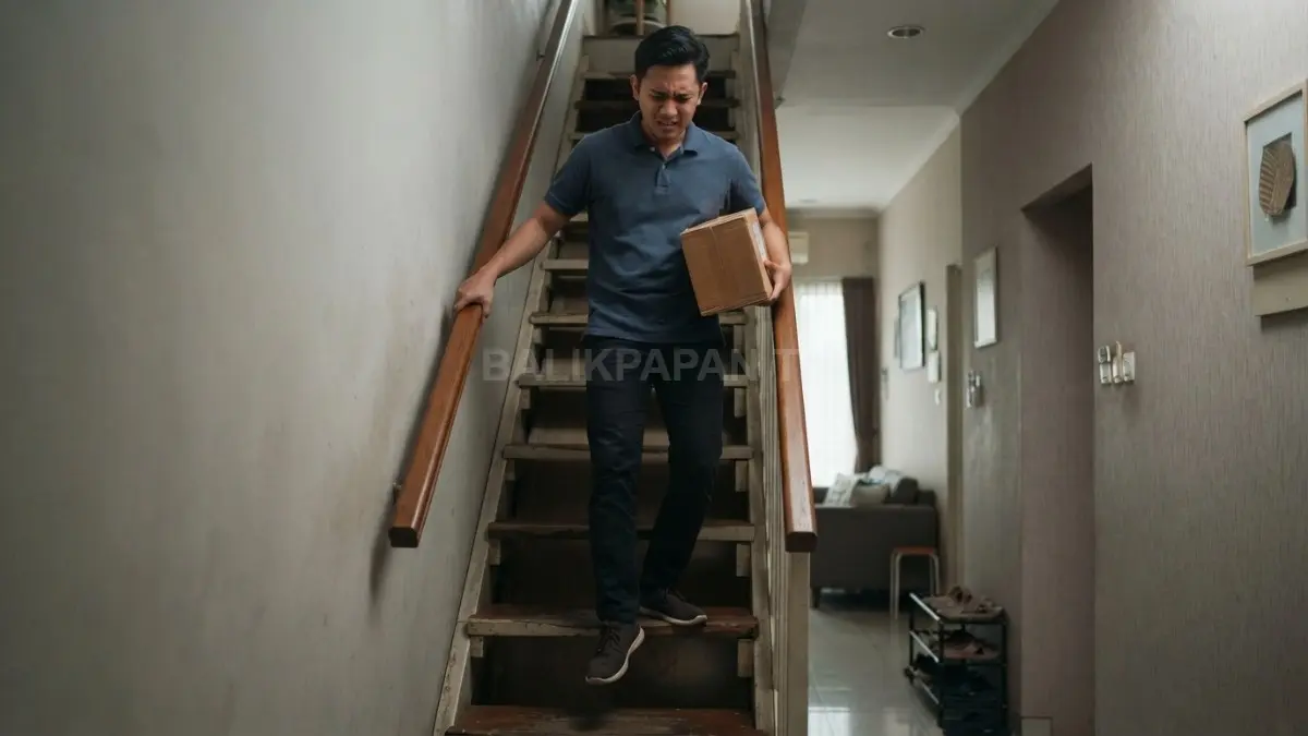 Pijakan sempit membatasi ruang kaki, mengurangi kenyamanan, dan meningkatkan risiko tersandung saat menggunakan tangga rumah (BTV/AI).