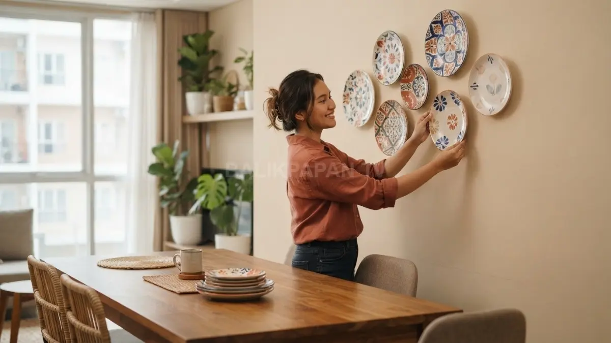 Piring keramik bermotif dapat dipajang di dinding untuk memberi sentuhan personal dan membuat ruang makan terasa lebih hangat. (BTV/AI)