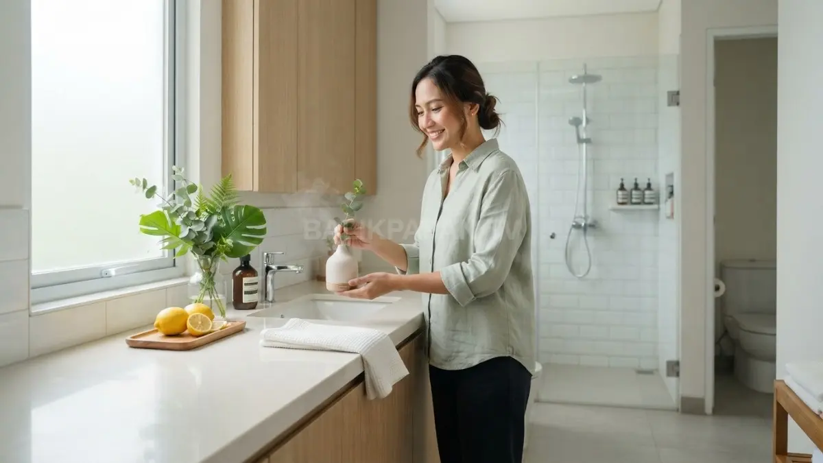 Suasana kamar mandi bersih dan segar dengan sentuhan aroma alami untuk kenyamanan sehari-hari. (BTV/Ai)