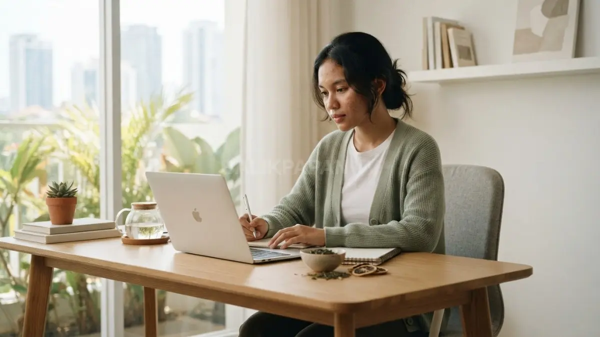 Suasana ruang kerja rumah modern yang rapi dan nyaman untuk meningkatkan fokus serta produktivitas. (BTV/Ai)