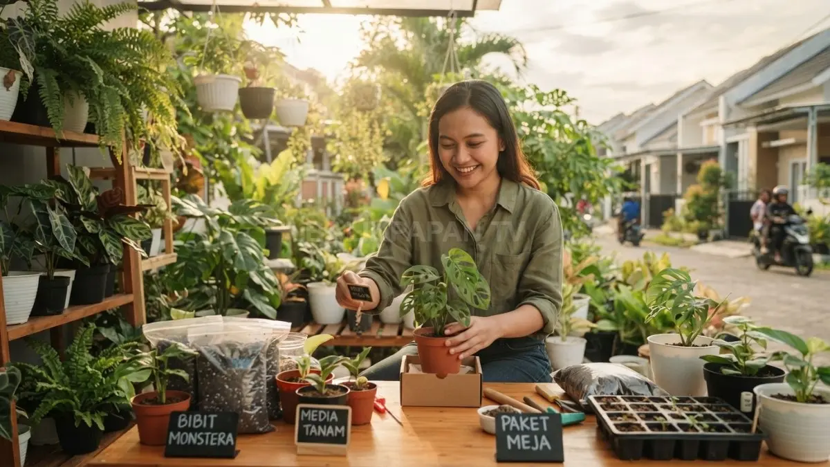 Tanaman hias dapat menjadi peluang usaha rumahan melalui bibit, pot kecil, media tanam, dan hadiah (BTV/AI)