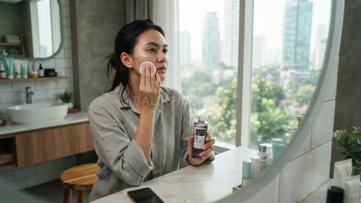 Toner exfoliating membantu mengangkat sel kulit mati dengan AHA dan BHA, tetapi perlu digunakan hati-hati. (BTV/AI)