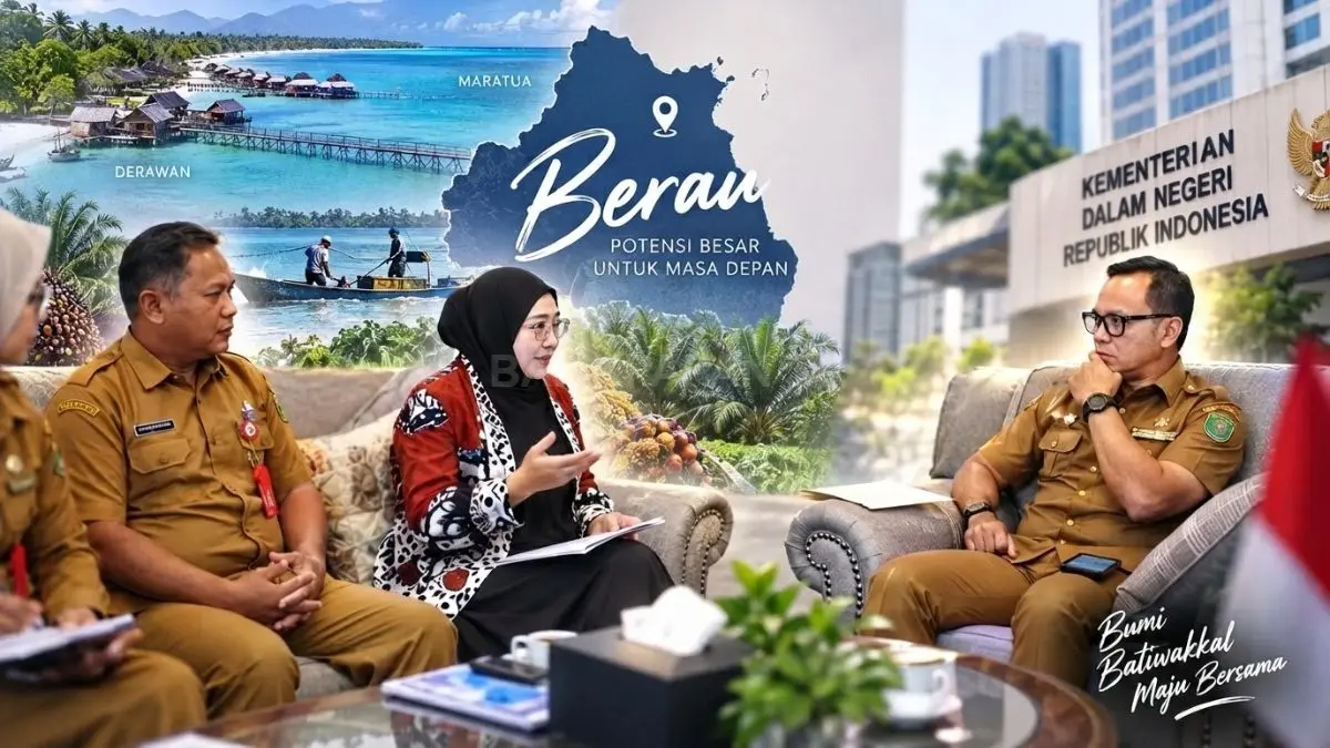 Bupati Berau Sri Juniarsih Mas bersama Wamendagri Bima Arya dalam audiensi membahas potensi dan kebutuhan pembangunan Berau.