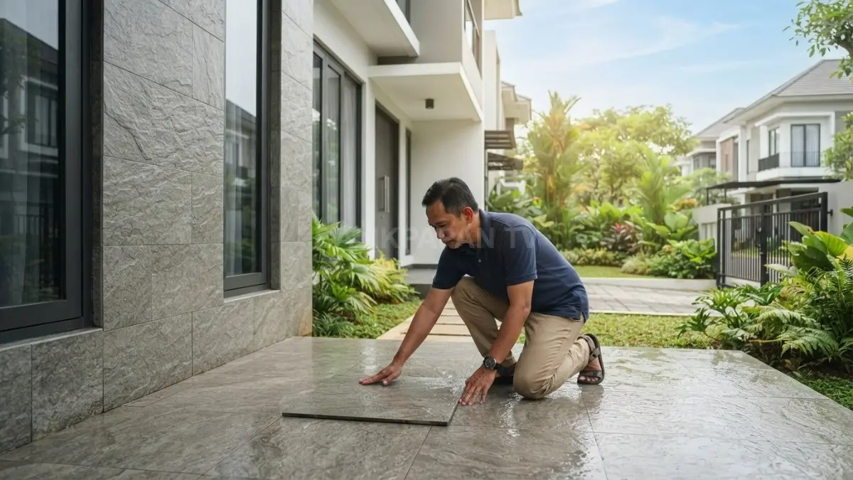 Keramik outdoor menawarkan banyak pilihan motif, tahan cuaca, mudah dirawat, dan cocok mempercantik fasad rumah (BTV/AI)