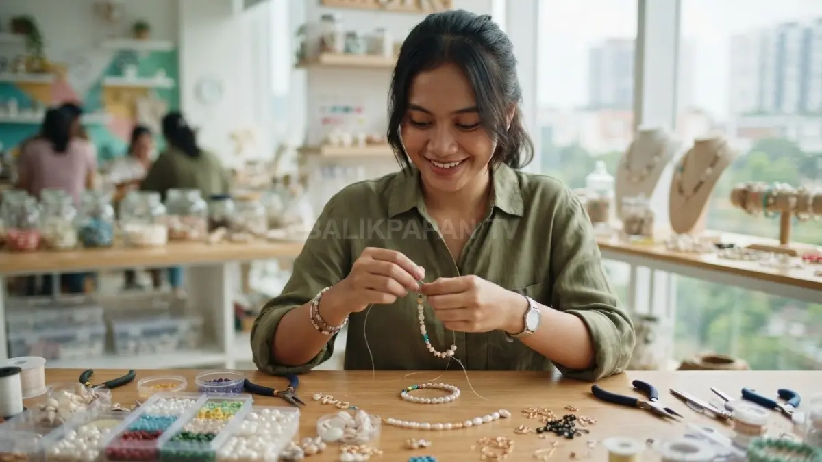 Kerang, mutiara, dan manik-manik dirangkai menjadi aksesori cantik dengan kombinasi warna dan bentuk menarik. (BTV/AI)