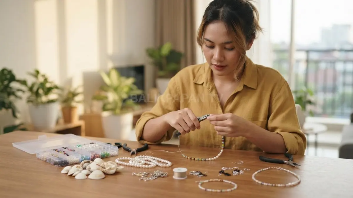 Kerang, mutiara, dan manik-manik tersusun harmonis menjadi bahan utama aksesori handmade yang unik dan kreatif (BTV/AI)