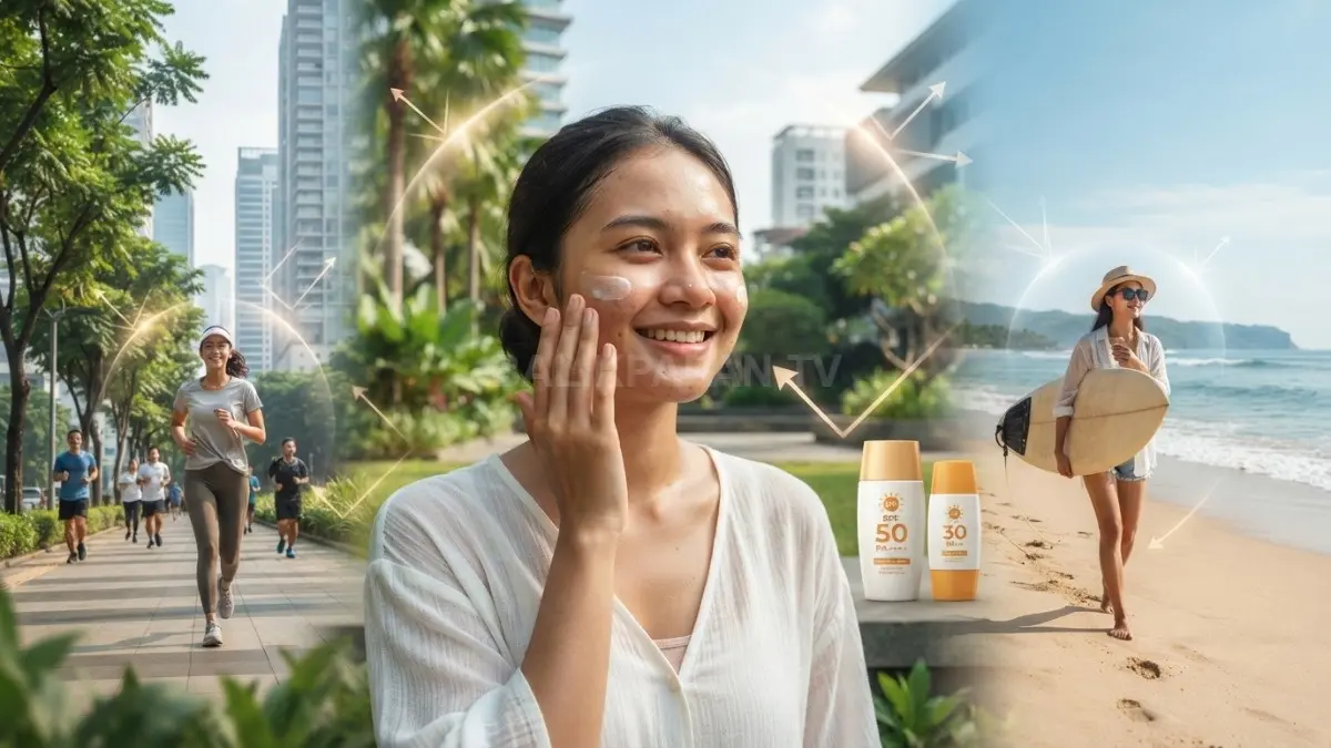 Memilih sunscreen dengan SPF sesuai aktivitas membantu memberikan perlindungan kulit dari paparan sinar UVA dan UVB. (BTV/AI)