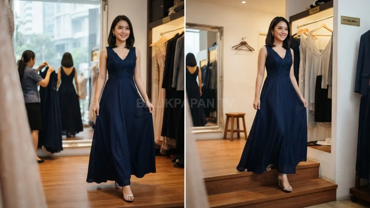 Fitting gaun bersama sepatu dan aksesori membantu memastikan kenyamanan, gerak bebas, serta penampilan tetap rapi sepanjang acara. (BTV/AI)