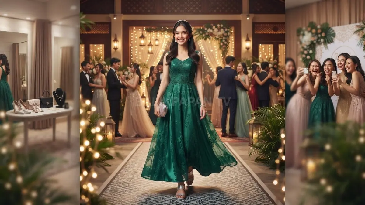 Gaun prom night elegan dengan model, warna, aksesori, sepatu pilihan tepat agar nyaman sepanjang acara. (BTV/AI)