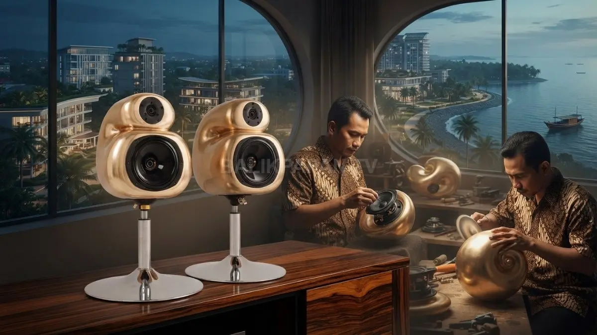 Hart Audio D&W Aural Pleasure tampil dengan desain menyerupai telinga manusia dan kabinet logam padat yang menjadi bagian dari konsep akustiknya.(BTV/AI)