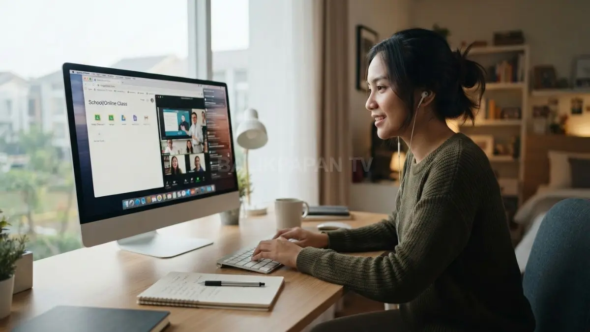 Merapikan ruang belajar virtual membantu mengurangi distraksi digital sehingga konsentrasi tetap terjaga selama belajar daring (BTV/AI).