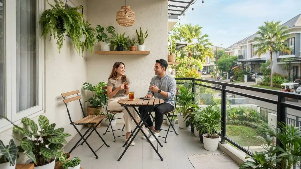 Furnitur compact menjaga teras kecil tetap lega, fungsional, nyaman, dan mudah diubah sesuai kebutuhan