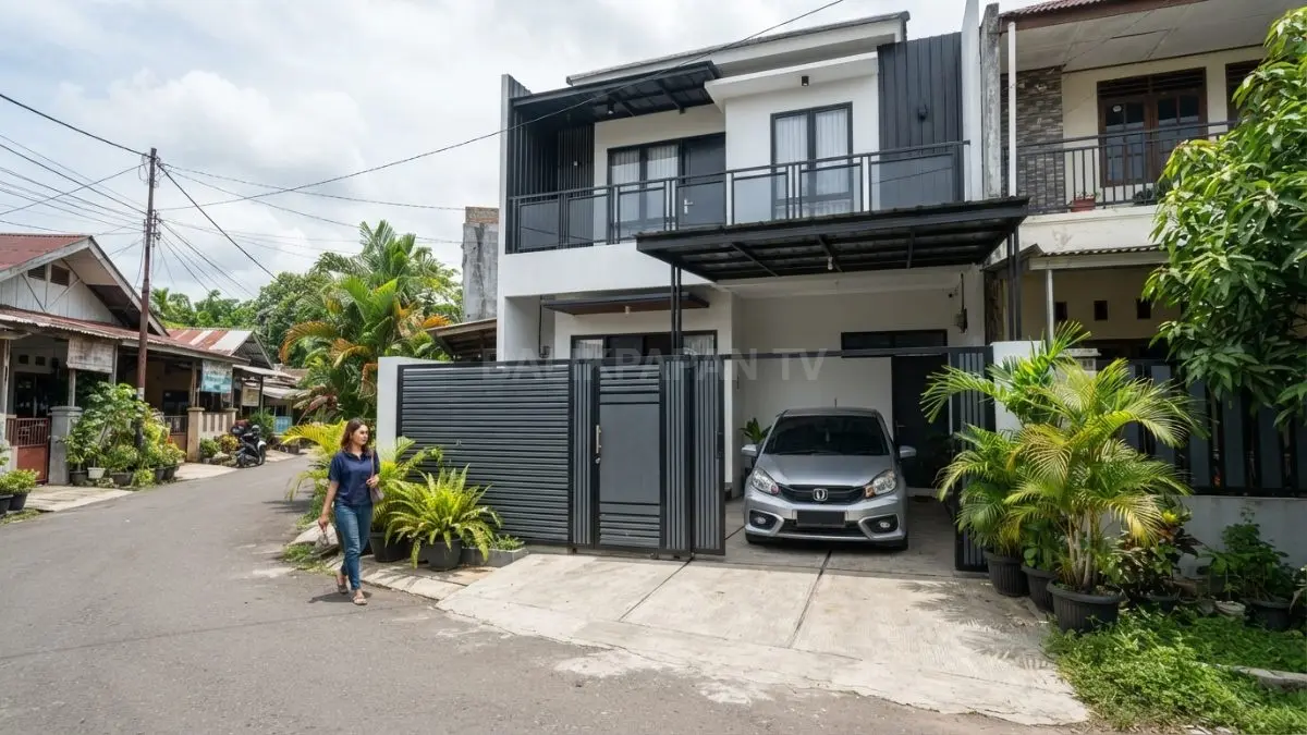 Pagar aluminium modern menghadirkan tampilan ringan, bersih, dan sederhana yang menyatu dengan fasad rumah berukuran kecil.