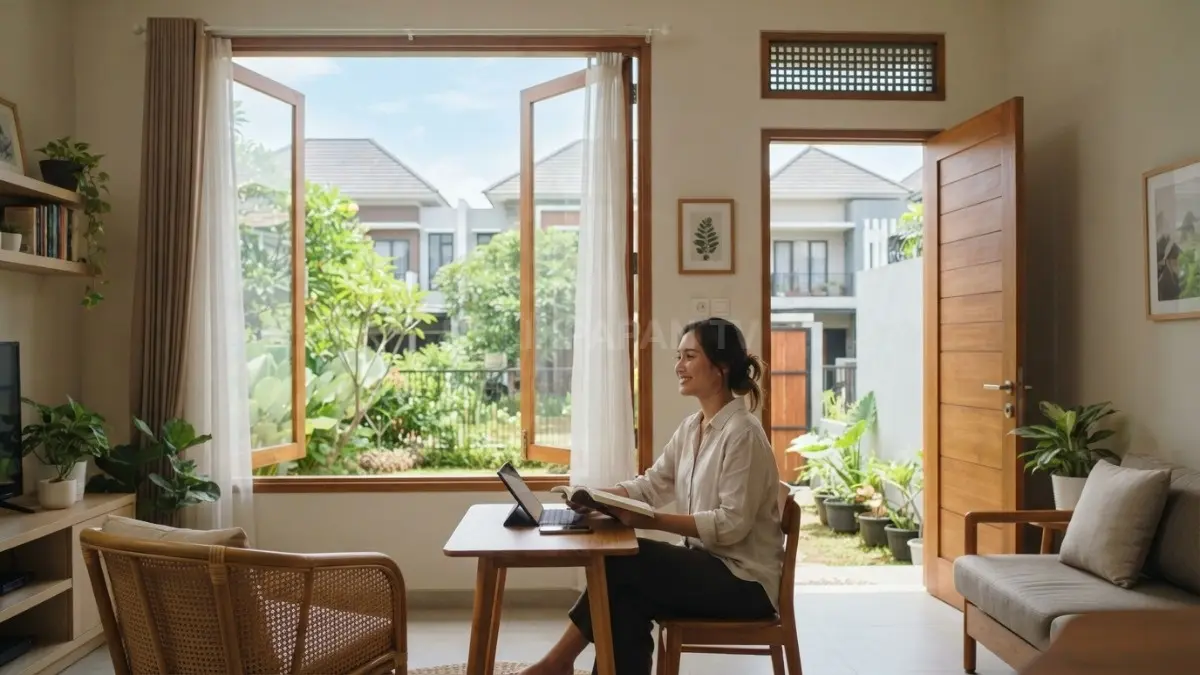 Bukaan jendela, pintu, dan ventilasi membantu menciptakan sirkulasi udara alami untuk kenyamanan rumah tropis. (BTV/AI)