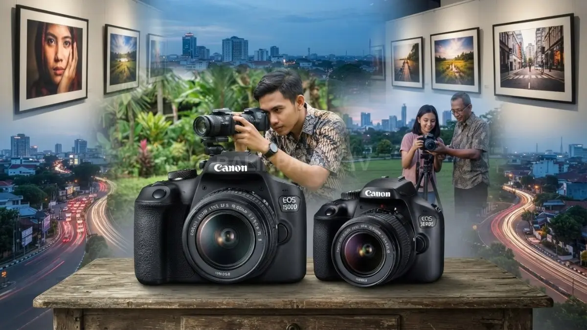 Canon EOS 3000D dan EOS 1500D menjadi pilihan DSLR entry-level untuk pemula yang ingin mempelajari dasar fotografi, kontrol manual, dan penggunaan lensa. (BTV/AI)