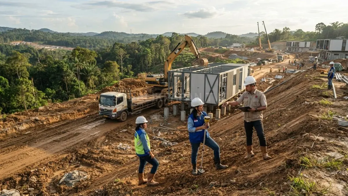 Kondisi lahan, akses kendaraan, topografi, fondasi, dan stabilitas lereng perlu diperiksa sebelum memasang rumah modular. (BTV/AI)