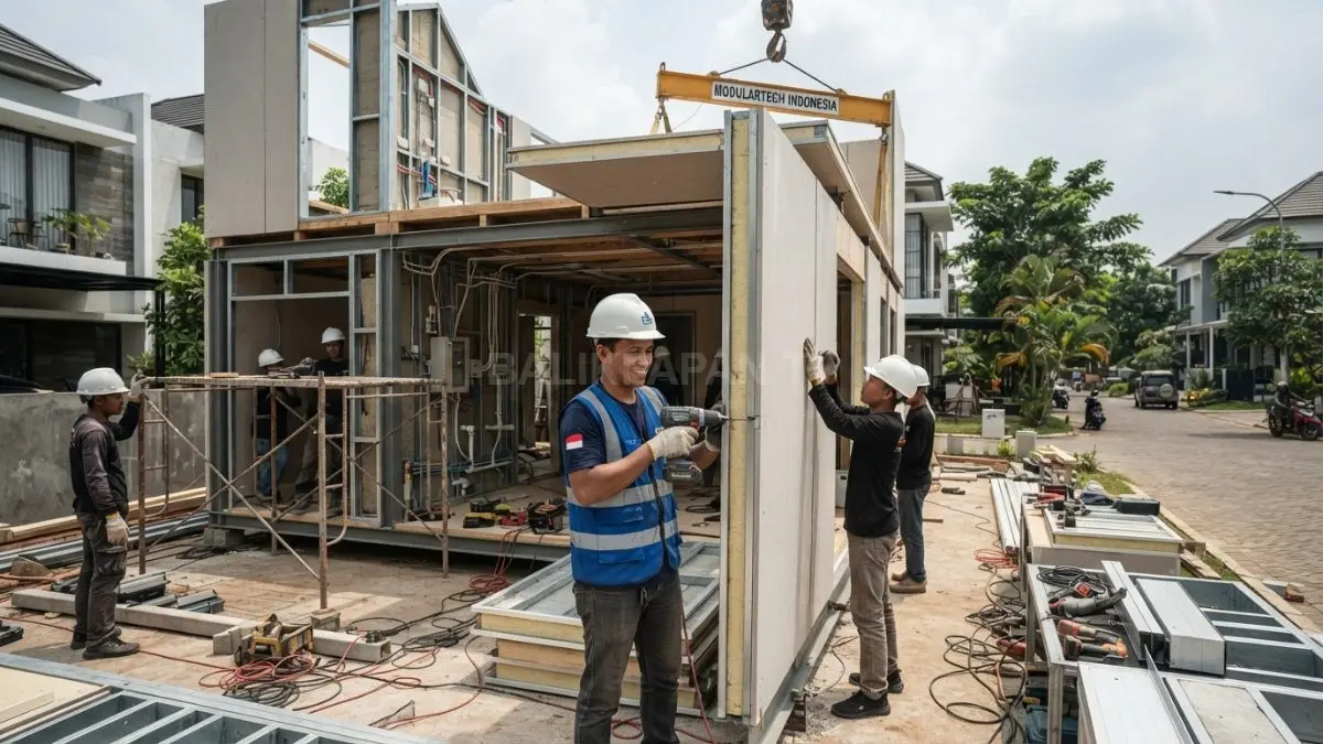 Rumah modular menggunakan komponen terencana yang dirakit di lokasi dengan struktur, panel, sambungan, dan utilitas terpadu. (BTV/AI)