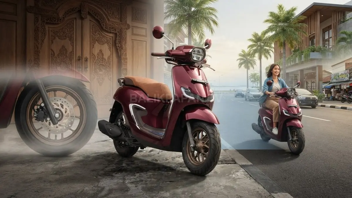 Honda Stylo 160 ABS Special warna Special Burgundy dengan sorotan sistem pengereman ABS untuk mobilitas perkotaan. (BTV/AI)