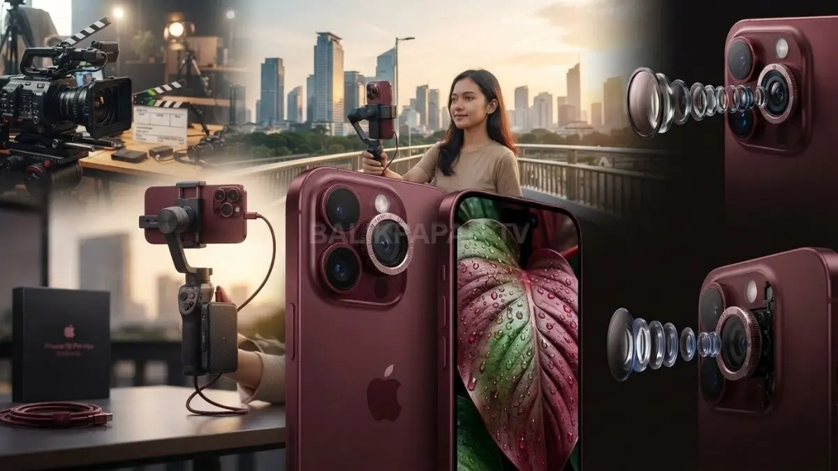 iPhone 18 Pro Max Burgundy dengan kamera Fusion 48MP variable aperture untuk fotografi dan video kreator. (BTV/AI)