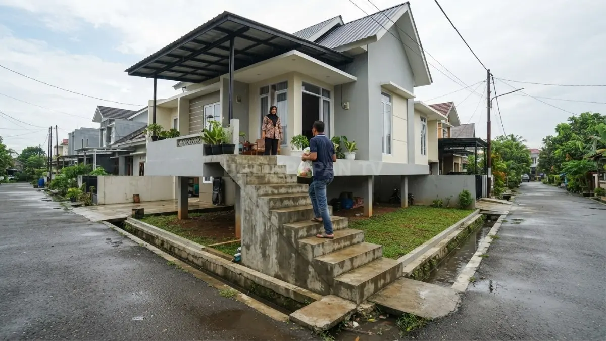 Rumah berlantai tinggi dan tangga masuk membantu mengurangi risiko genangan, dengan mempertimbangkan kondisi drainase Samarinda. (BTV/AI)