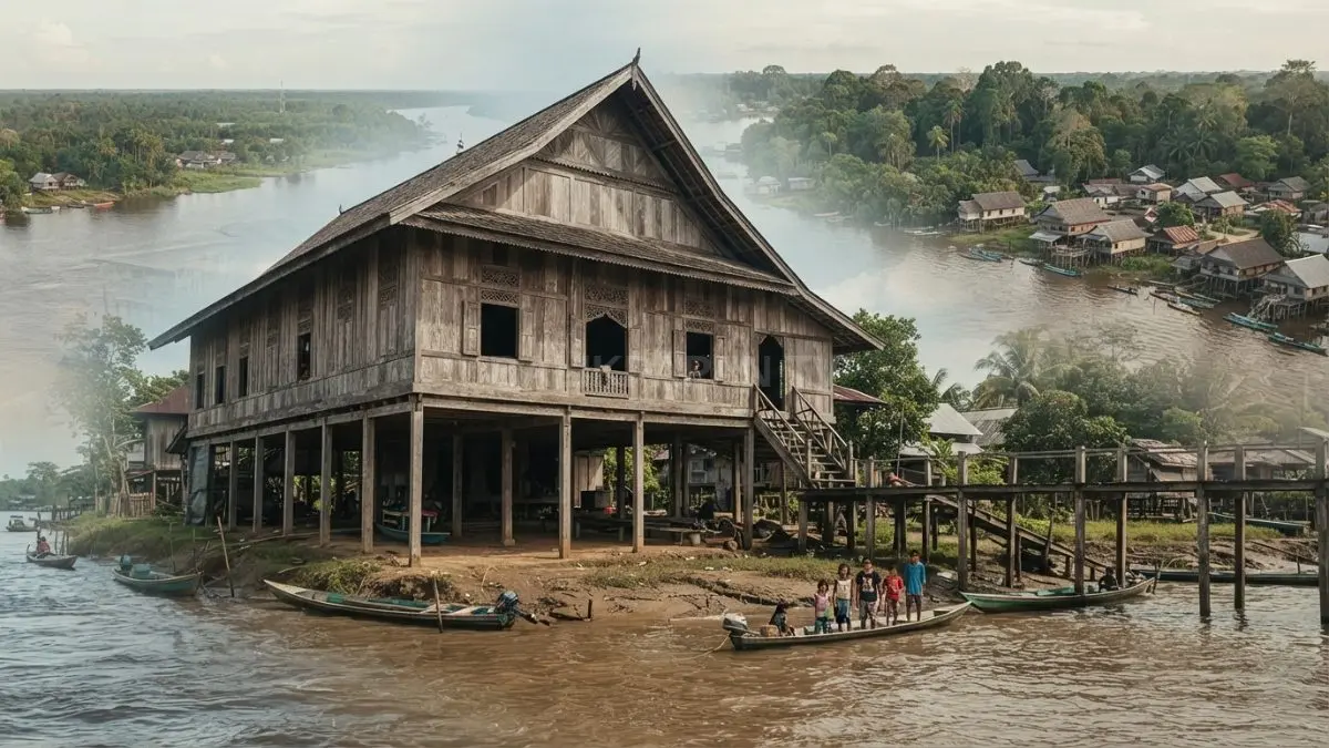 Rumah Kutai mencerminkan hunian panggung masyarakat Kalimantan Timur yang beradaptasi dengan lingkungan sekitar dan sungai [BTV:AI]
