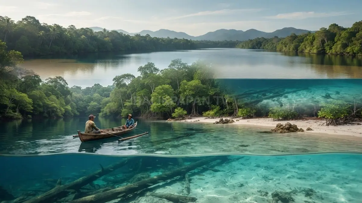 Danau Labuan Cermin di Biduk-Biduk, Berau, dengan air jernih yang menjadi daya tarik utama wisata alam Kalimantan Timur. (BTV/AI)