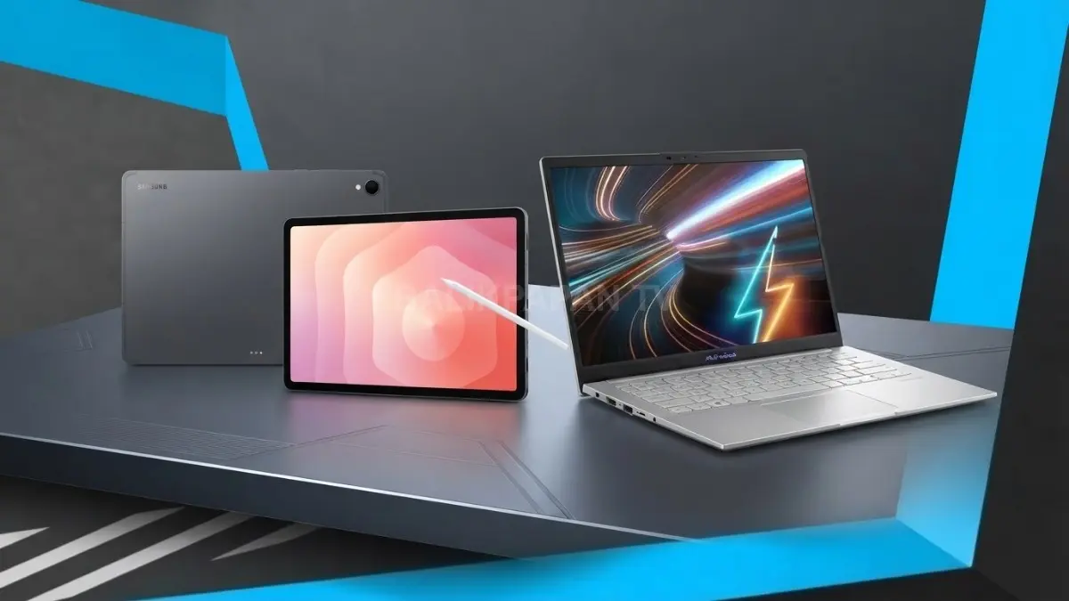 Galaxy Tab S11 dan ASUS Vivobook Go 14 berdampingan sebagai perbandingan perangkat belajar pelajar modern (BTV/AI)