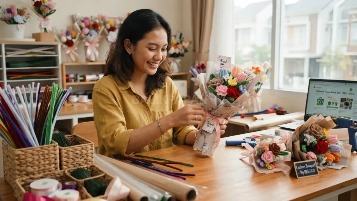 Mulai dari buket kecil, hitung modal, kemasan, tenaga, lalu tentukan harga jual sesuai biaya produksi (BTV/AI).