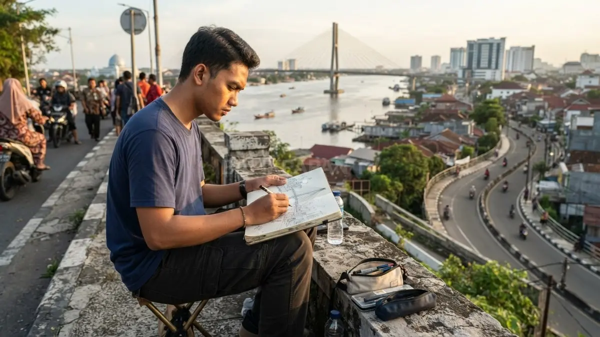 Pemula membuat urban sketching dengan menggambar lanskap kota Samarinda menggunakan sketchbook dan alat sederhana (BTV/AI)