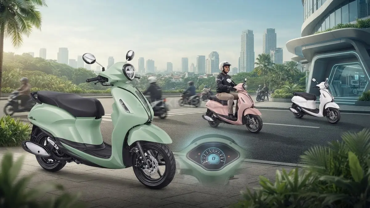 Yamaha Grand Filano Hybrid dengan desain retro-modern dan fitur teknologi untuk mendukung mobilitas harian pengendara. (BTV/AI)