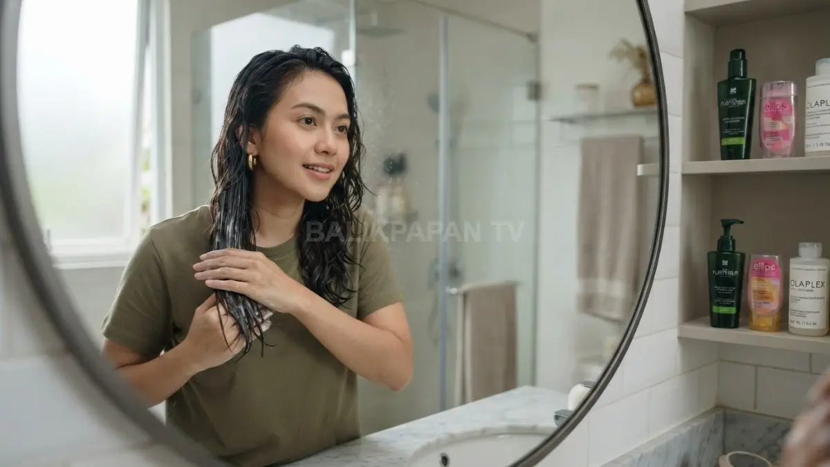 Conditioner sebaiknya disesuaikan jenis rambut, fokus pada batang hingga ujung agar tetap ringan dan tidak mudah lepek. (BTV/AI)