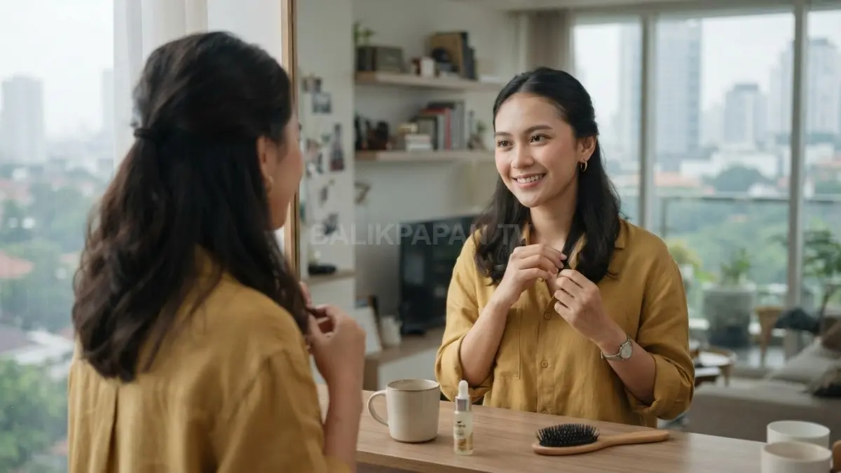 Ikat setengah membantu menjaga rambut tetap rapi dan terurai saat cuaca lembap sepanjang hari. (BTV/AI)
