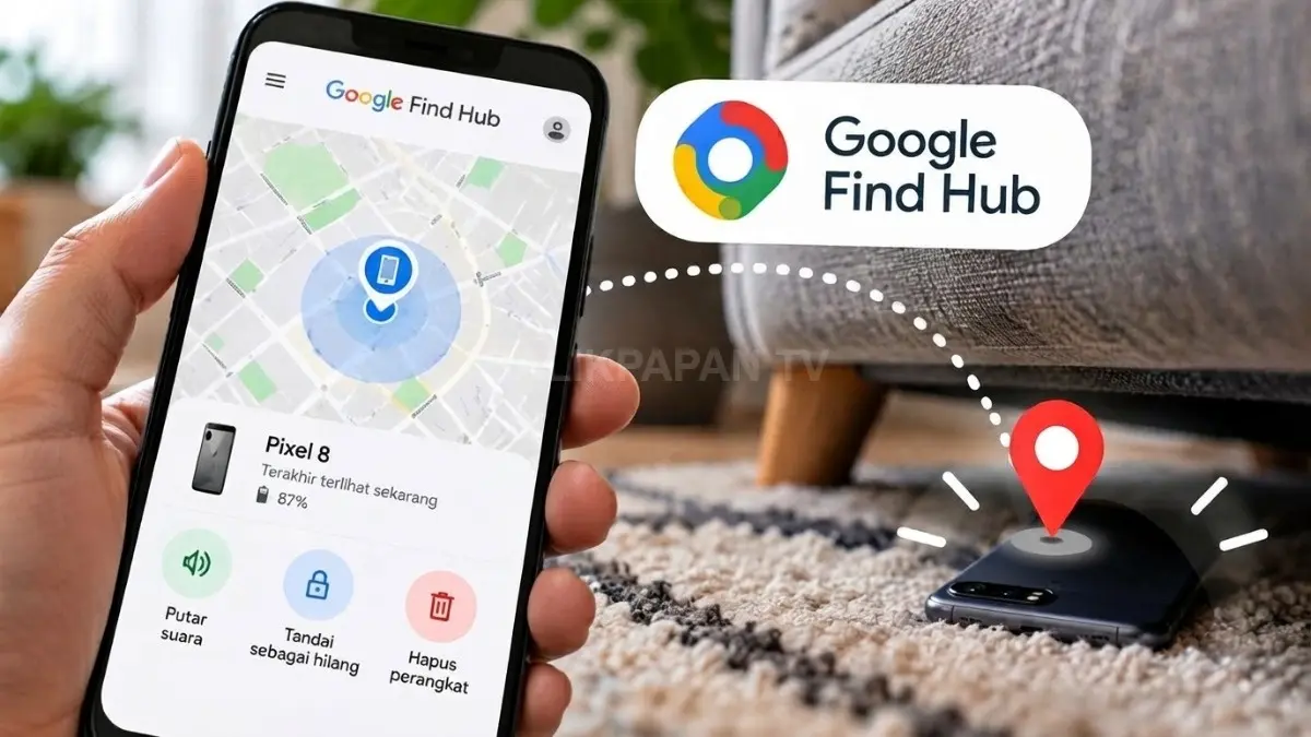 Google Find Hub menampilkan lokasi HP Android yang hilang pada peta digital.