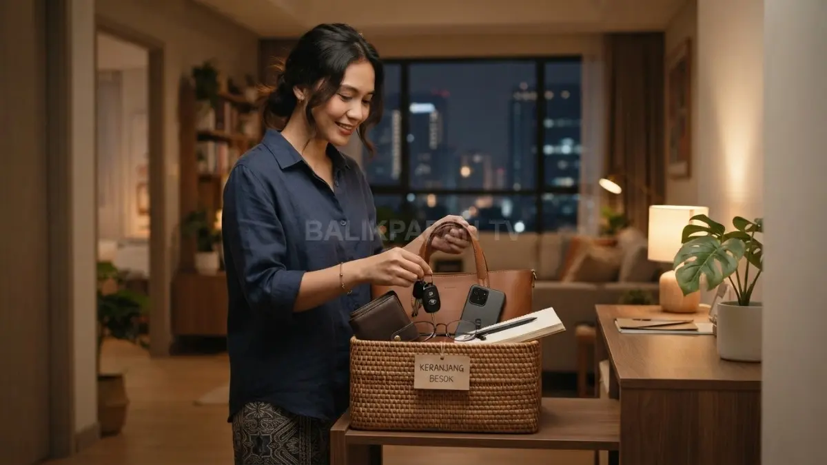 Keranjang khusus membantu menyiapkan barang esok hari agar pagi lebih praktis dan mengurangi risiko lupa.