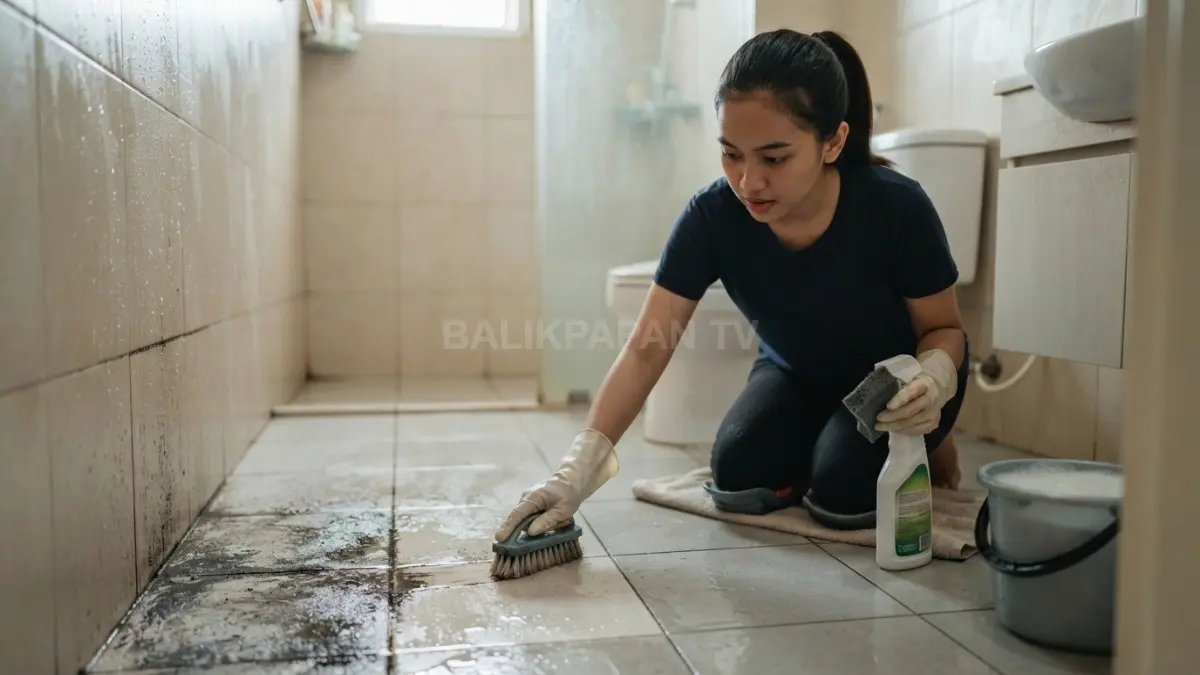 Perawatan kamar mandi dengan ventilasi terbuka dan lantai yang dikeringkan setelah digunakan.