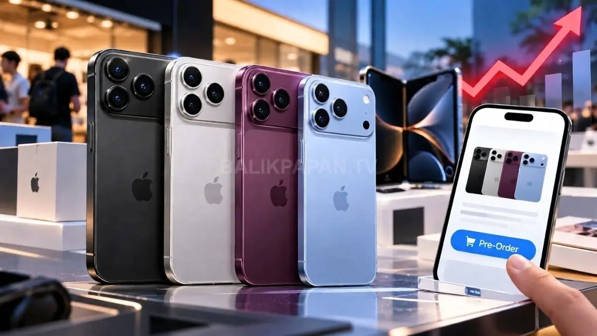iPhone 18 Pro dan iPhone 18 Pro Max dalam konteks pembukaan pre-order Indonesia, dengan iPhone Duo sebagai konteks lanjutan produk lipat Apple.
