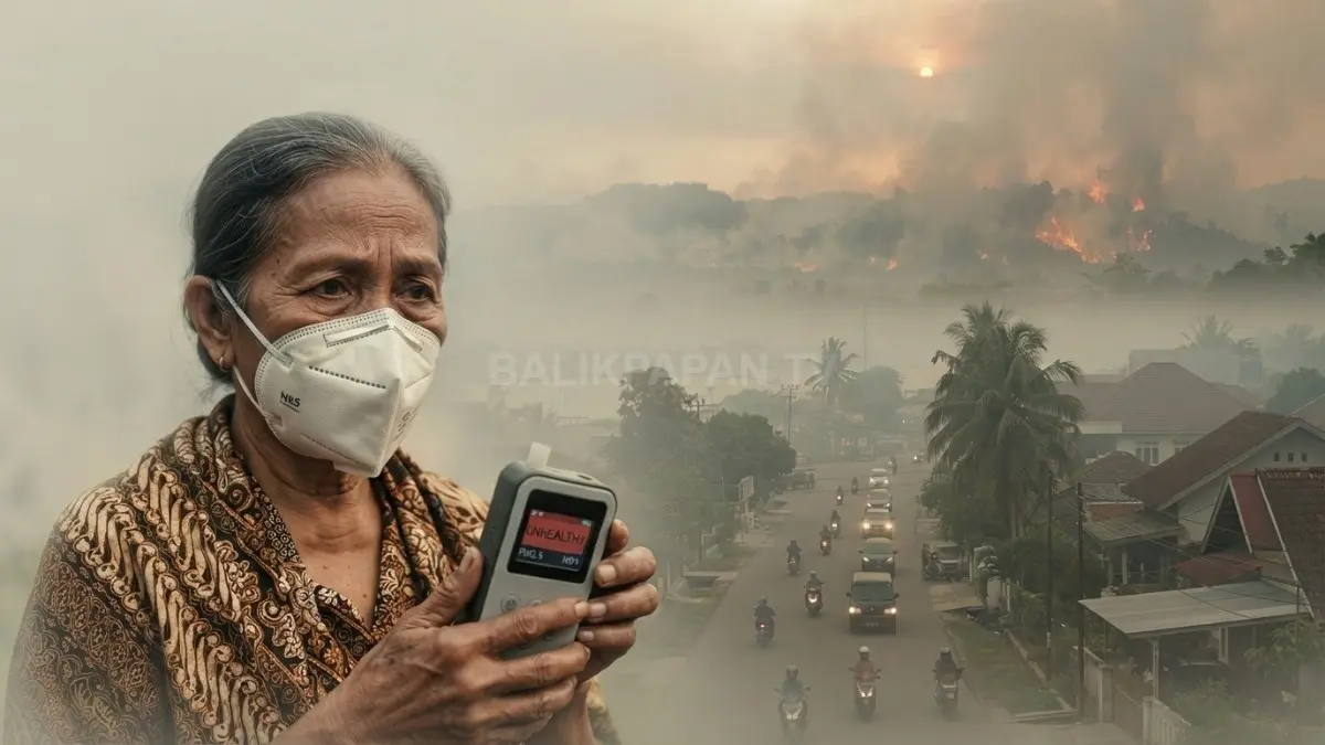 Kabut asap menyelimuti kawasan Samarinda saat kondisi kering dan karhutla masih menjadi ancaman.