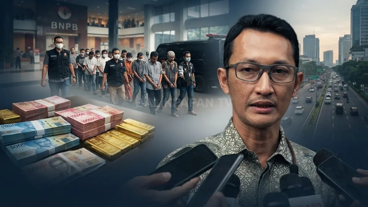 I;ustrasi KPK mengamankan 14 orang dalam OTT BNPB, dengan barang bukti uang Rp1,4 miliar dan emas