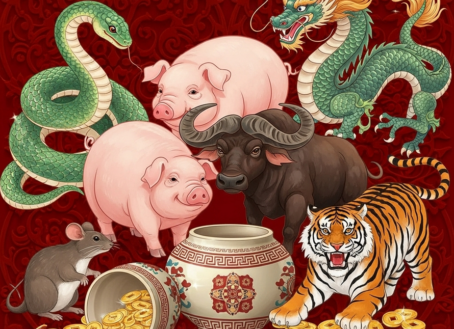 Ilustrasi shio yang diramalkan beruntung Juli 2025.