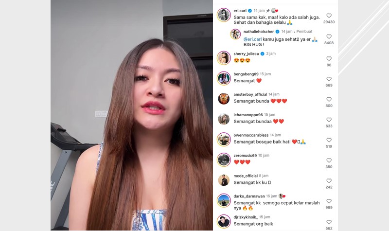 Nathalie Holscher menyampaikan klarifikasi permintaan maaf kepada Erika.