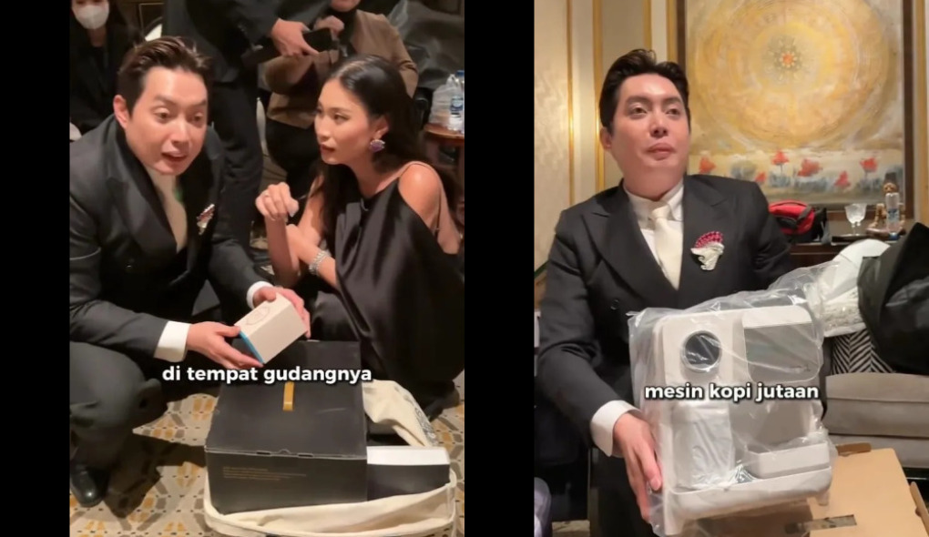Unboxing suvenir resepsi pernikahan Luna Maya-Maxime Bouttier.