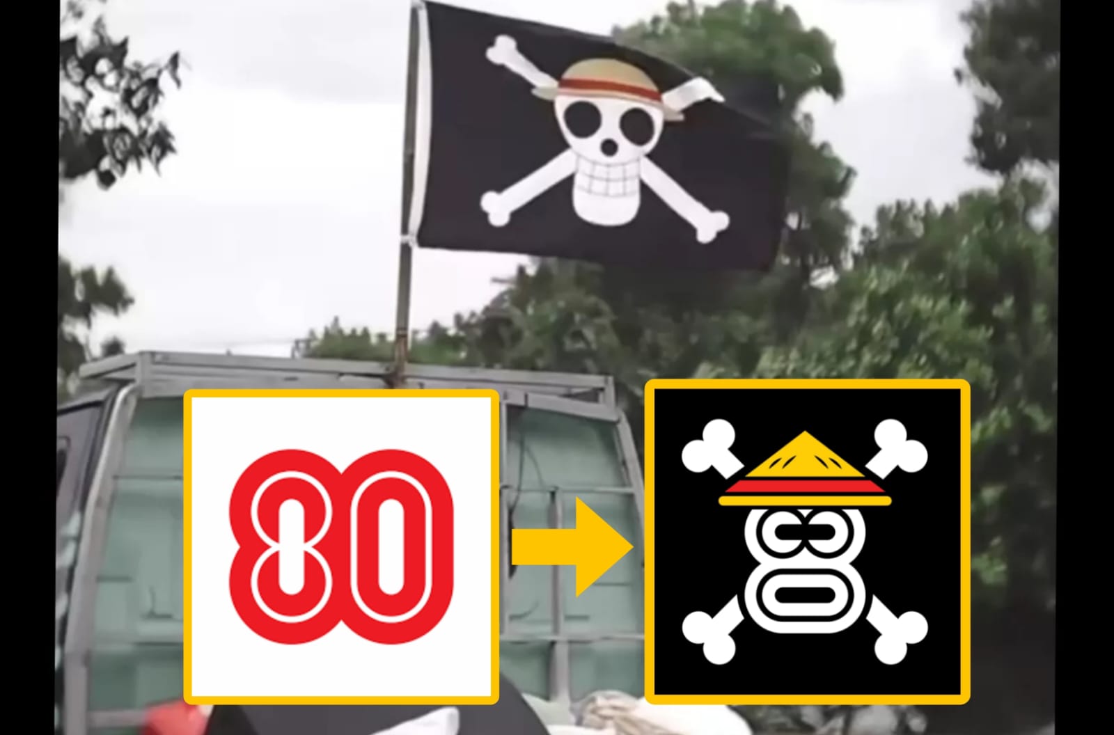 Tangkapan layar video di media sosial pengibaran bendera Bajak Laut