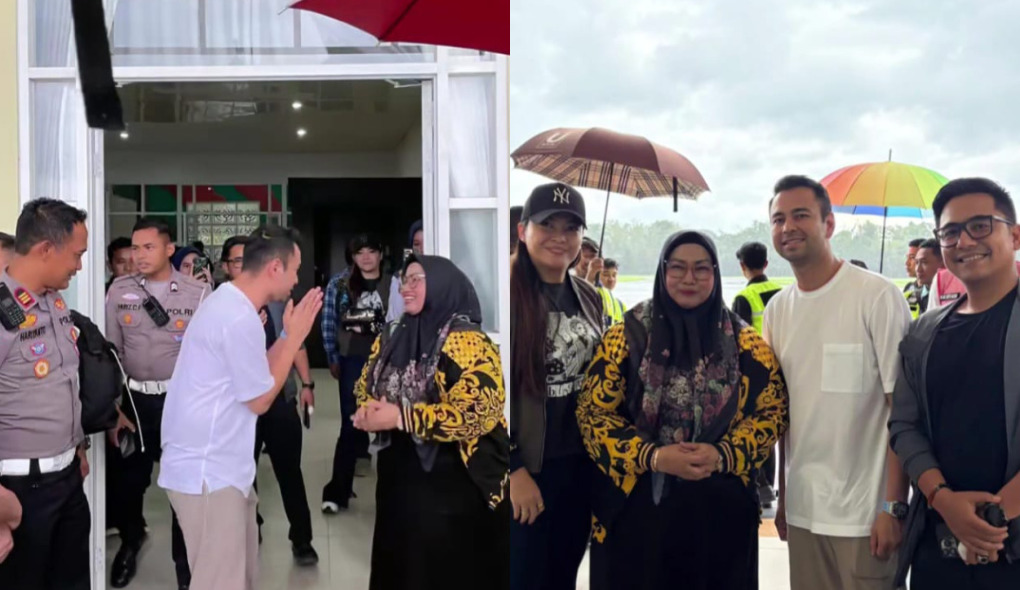 Staf Khusus Presiden Republik Indonesia Bidang Pembinaan Generasi Muda dan Pekerja Seni, Raffi Ahmad saat dibandara H.Asan Sampit yang di sambut oleh Wakil Bupati Irawati, Minggu (3/8/2025).