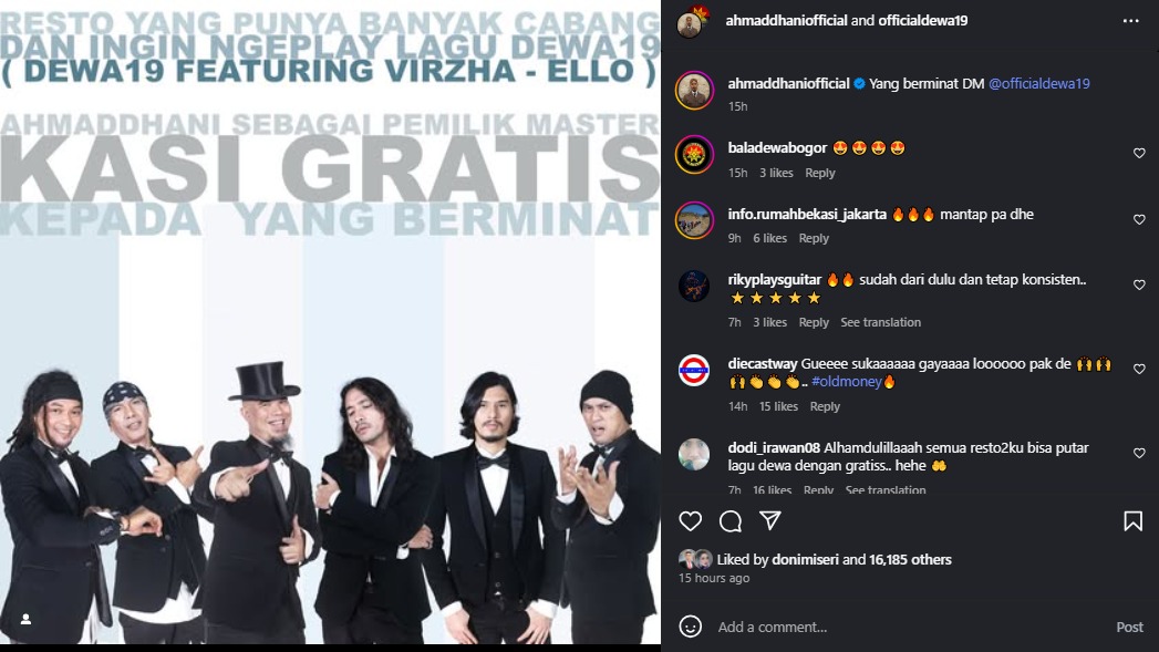 Pengumuman yang diunggah oleh Ahmad Dhani.