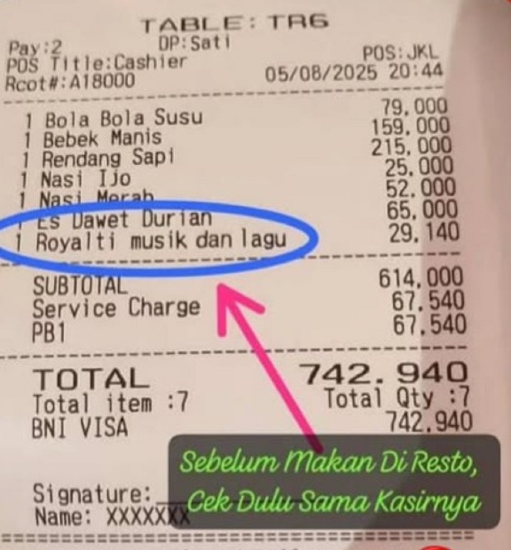 Struk pembayaran restaurant.