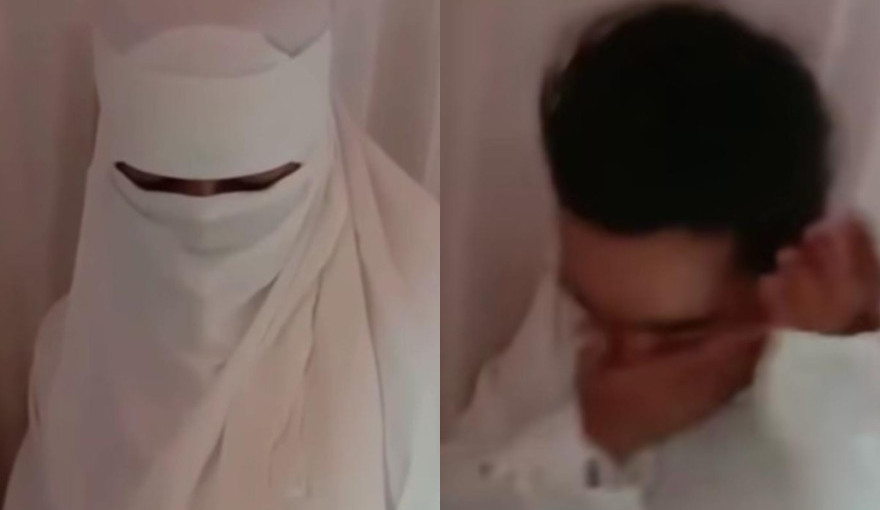 Tangkapan layar seorang pria menyamar jadi wanita bercadar.