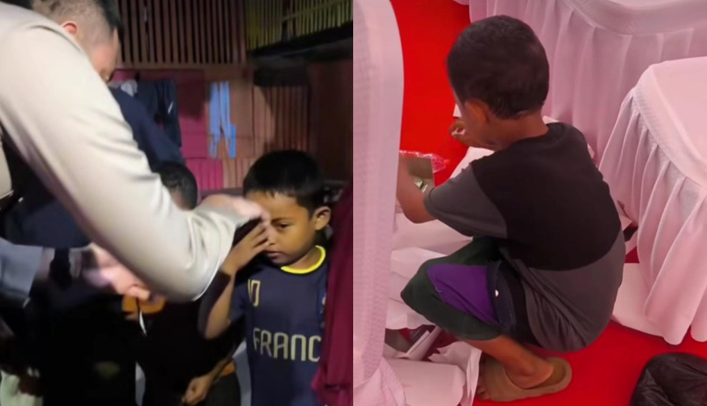 Kapolres Gowa saat silaturahmi kepada keluarga dua bocah yang viral mengambil sisa makanan saat upacara HUT RI di Gowa.