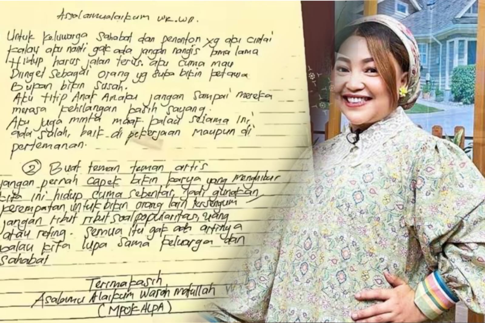 Beredar surat wasiat Mpok Alpa di media sosial.